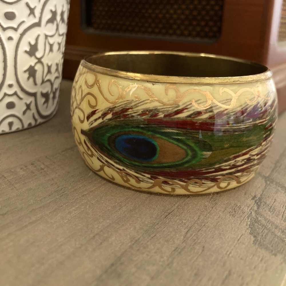 Peacock Feather Bangle Bracelet